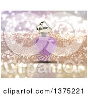 Poster, Art Print Of 3d Purple Floral Perfume Bottle Over Gold Glitter With Hearts