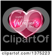 Poster, Art Print Of Happy Valentines Day Greeting On A Pink Heart Over Black