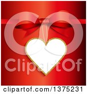 Poster, Art Print Of Gold And White Valentines Day Tag Suspended From A Gift Bow On Red