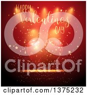 Poster, Art Print Of Happy Valentines Day Greeting With A Heart Stars And Sparkles On Red