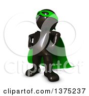 Poster, Art Print Of 3d Black Man Super Hero In A Green Cape On A White Background