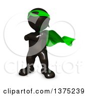 Poster, Art Print Of 3d Black Man Super Hero In A Green Cape On A White Background