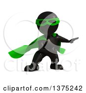 Poster, Art Print Of 3d Black Man Super Hero In A Green Cape On A White Background