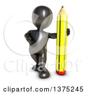 Poster, Art Print Of 3d Black Man Standing With A Giant Pencil On A White Background