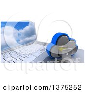 3d Cloud Drive Filing Cabinet Icon Resting On A Laptop Computer With A Sky Screen Saver On White