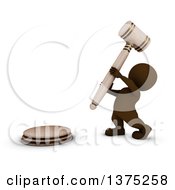3d Brown Man Auctioneer Or Judge Banging On A Giant Gavel On A White Background