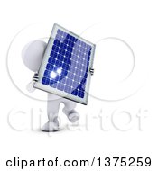 Poster, Art Print Of 3d White Man Holding A Solar Panel On A White Background