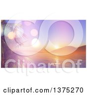 Poster, Art Print Of Background Of A Sunset Over A 3d Bay With Palm Trees