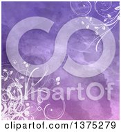Poster, Art Print Of Purple Watercolor Background With Floral White Vines