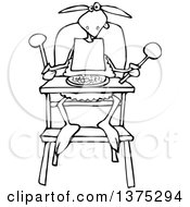Poster, Art Print Of Black And White Baby Lamb Sitting In A High Chair And Wearing A Bib