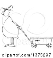 Poster, Art Print Of Black And White Moose Standing Upright And Pulling A Wagon