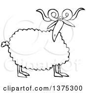 Cartoon Clipart Of A Black And White Curly Horned Sheep Royalty Free Vector Illustration