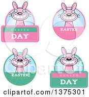 Clipart Of Badges Of A Pink Easter Bunny Royalty Free Vector Illustration
