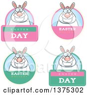 Clipart Of Badges Of A Happy Chubby White Easter Bunny Royalty Free Vector Illustration