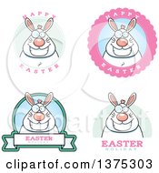Poster, Art Print Of Badges Of A Happy Chubby White Easter Bunny