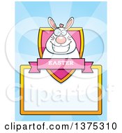 Clipart Of A Happy Chubby White Easter Bunny Page Border Royalty Free Vector Illustration