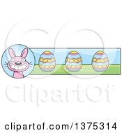 Clipart Of A Pink Easter Bunny Banner Royalty Free Vector Illustration