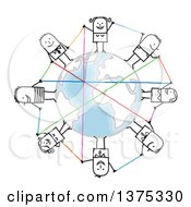Poster, Art Print Of Circle Of Connected Stick Men And Women Around Earth