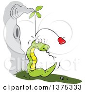 Cartoon Clipart Of Gravity Causing An Apple To Fall From A Tree And Bounce Off Of A Snakes Head Royalty Free Vector Illustration