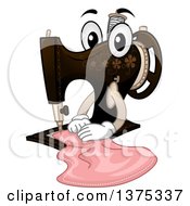 Clipart Of A Sewing Machine Character Working On A Piece Of Material Royalty Free Vector Illustration by BNP Design Studio