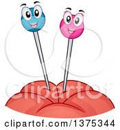 Clipart Of Happy Pin Mascots In A Cushion Royalty Free Vector Illustration