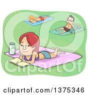 Clipart Of A Woman Reading A Book And Sun Bathing Royalty Free Vector Illustration by BNP Design Studio