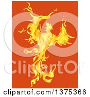 Poster, Art Print Of Firey Phoenix Bird On Orange