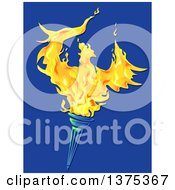 Fiery Phoenix Bird Rising From A Torch On Blue