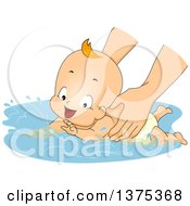Red Haired White Baby Boy Playing In Water During A Swimming Lesson