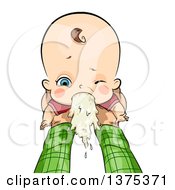 Clipart Of A Brunette White Sick Baby Boy Throwing Up Royalty Free Vector Illustration