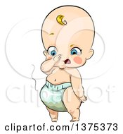 Clipart Of A Blond White Baby Girl Plugging Her Nose And Wearing A Stinky Diaper Royalty Free Vector Illustration by BNP Design Studio