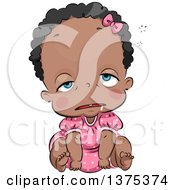 Clipart Of A Tired Black Baby Girl About To Fall Asleep Sitting Up Royalty Free Vector Illustration by BNP Design Studio