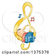Poster, Art Print Of Brunette White Baby Boy Sleeping On A Music Note
