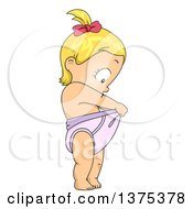 Blond White Baby Girl Looking Down In Her Diaper