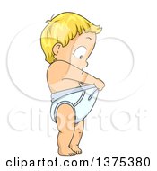 Blond White Baby Boy Looking Down In His Diaper