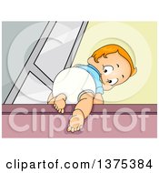 Clipart Of A Red Haired White Baby Boy Climbing Stairs And Looking Back Royalty Free Vector Illustration by BNP Design Studio