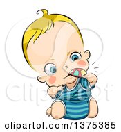 Poster, Art Print Of Blond White Baby Chewing On A Toy