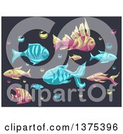 Poster, Art Print Of Fish And Bubbles On Dark Gray