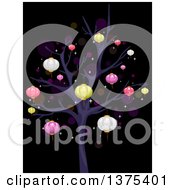 Colorful Chinese Lanterns On A Tree Over Black