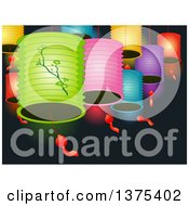 Clipart Of Colorful Chinese Lanterns Over Black Royalty Free Vector Illustration by BNP Design Studio
