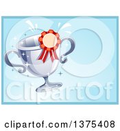 Poster, Art Print Of Certificate Of Achievement Design With A Trophy And Ribbon On Blue