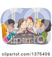 Poster, Art Print Of Happy Couples Eating A Meal Together