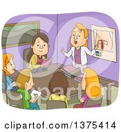 Clipart Of A Class Room Of White Women Discussing The Female Reproductive System Royalty Free Vector Illustration