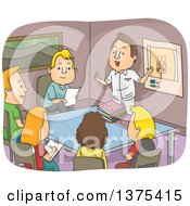 Clipart Of A Class Room Of White Men And Women Discussing The Male Reproductive System Royalty Free Vector Illustration