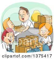 Poster, Art Print Of Group Of Happy White Adult Volunteers Packing Up Donation Boxes