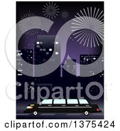 Poster, Art Print Of Party Limo In A City With Fireworks In The Night Sky