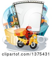 Poster, Art Print Of Food Delivery Man On A Motorcycle In A City