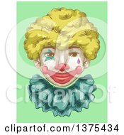 Poster, Art Print Of Smiling Clown Face With A Blond Wig Over Green