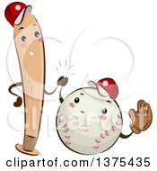 Clipart Of Happy Baseball Bat And Ball Characters Giving A High Five Royalty Free Vector Illustration