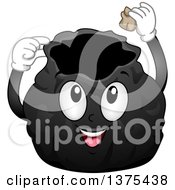 Clipart Of A Black Garbage Bag Character Putting A Piece Of Trash Inside Royalty Free Vector Illustration by BNP Design Studio